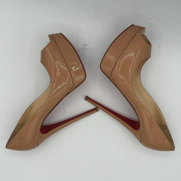 Christian Louboutin Beige Patent Leather Lady Peep Toe Platform Pumps Size 40.5 - Picture 10 of 14